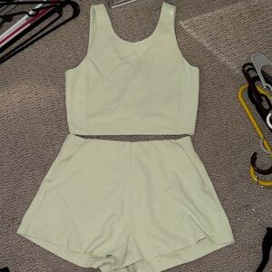 Lululemon Light Green ribbed Tank Top and Shorts Set